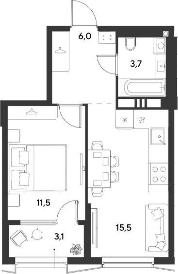 1-комн., 36.7 м², 8/18 этаж, ЖК «Ридз»