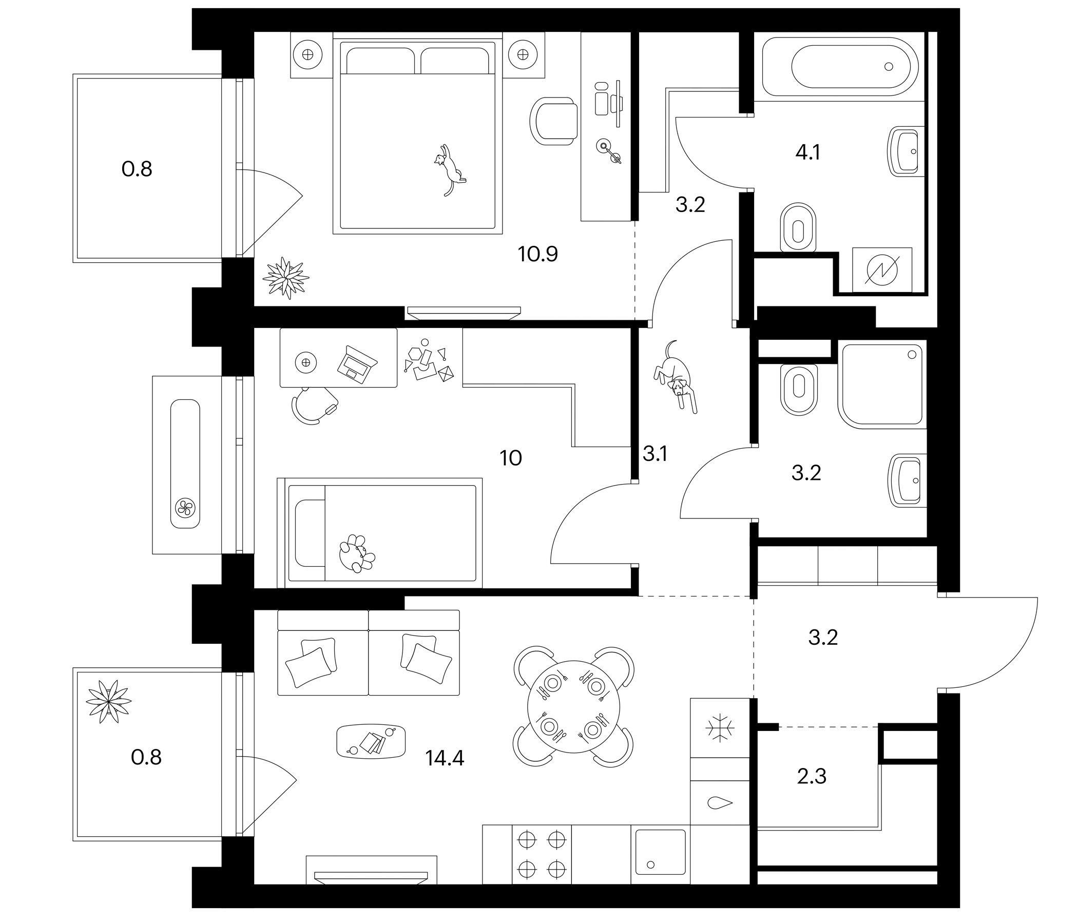 2-комн., 54.4 м², 5/13 этаж, ЖК «Зеленый парк»