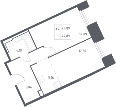 2-комн., 44.89 м², 29/30 этаж, ЖК «Скай Спутник»