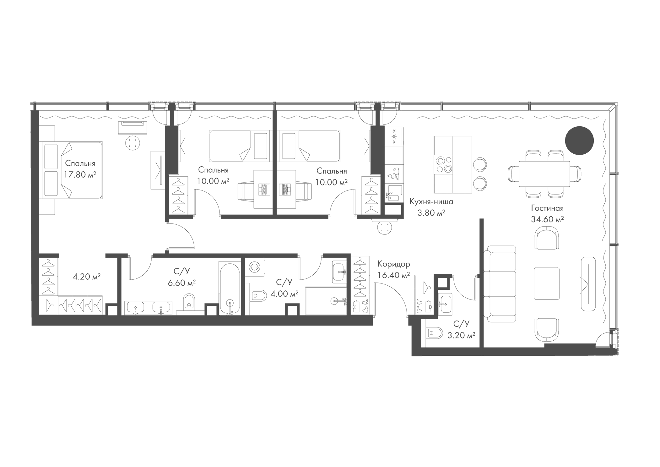 4+ комнаты, 112.2 м², 12/37 этаж, ЖК «Слава»