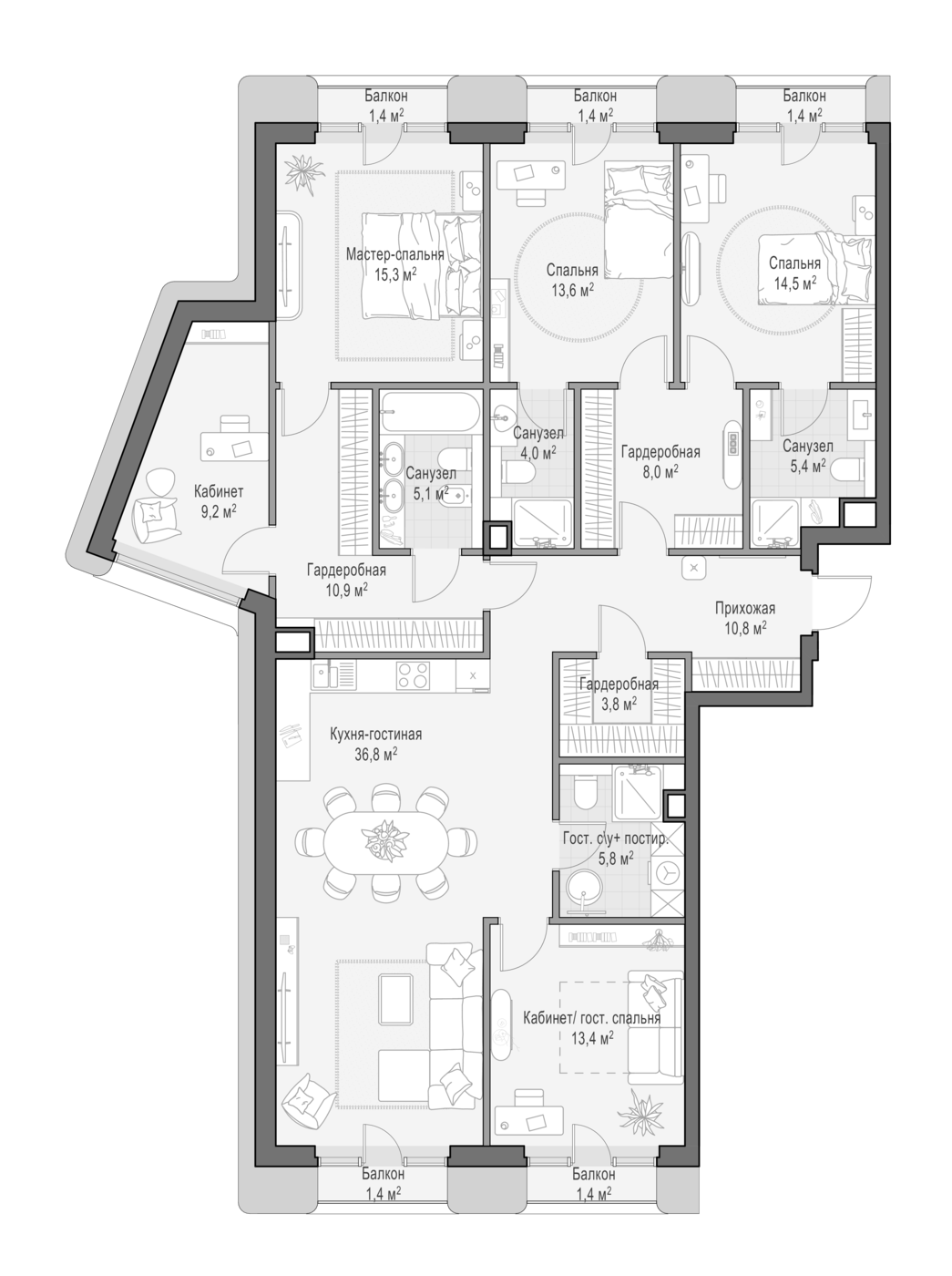 4+ комнаты, 156.5 м², 2/7 этаж, ЖК «Квартал Тишинский бульвар»