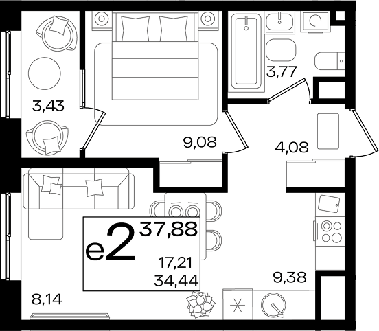 2-комн. квартира, 34.45 м² в ЖК Патрики — фото 2