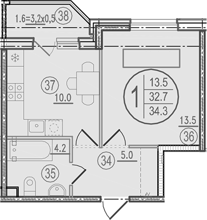 1-комн. квартира, 32.7 м² в ЖК Спортивная деревня — фото 3