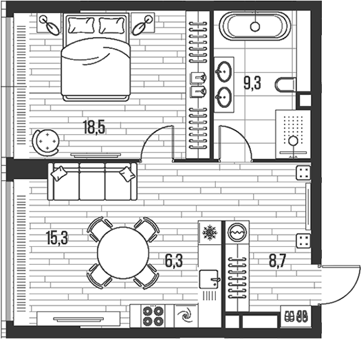 2-комн., 58.1 м², 3/47 этаж, ЖК «HIGH LIFE»