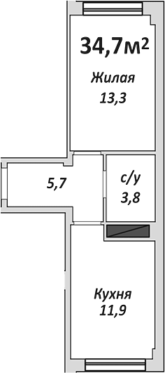 1-комн., 34.7 м², 2/9 этаж, ЖК «Европейский»