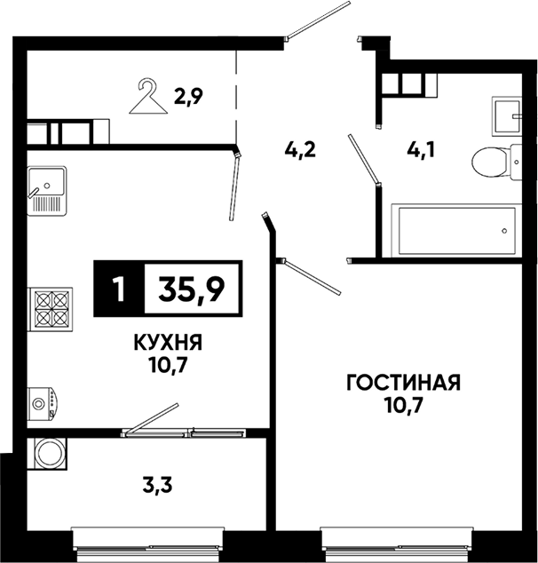 1-комн. Кварталы 17/77