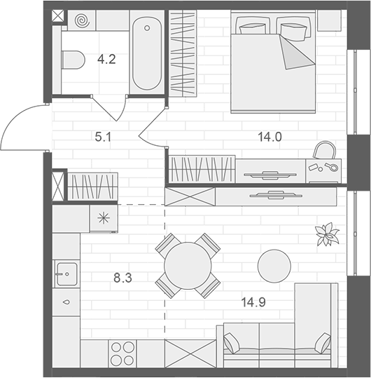 2-комн., 46.5 м², 10/12 этаж, ЖК «АРТЕЛЬ»