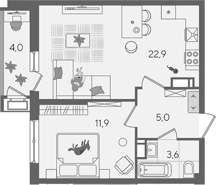 2-комн. квартира, 43.4 м² в ЖК Рекорд — фото 2