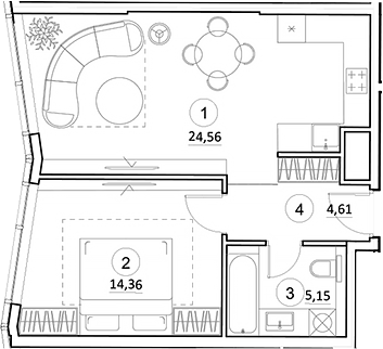 2-комн., 48.68 м², 28/35 этаж, ЖК «УНО.Горбунова»