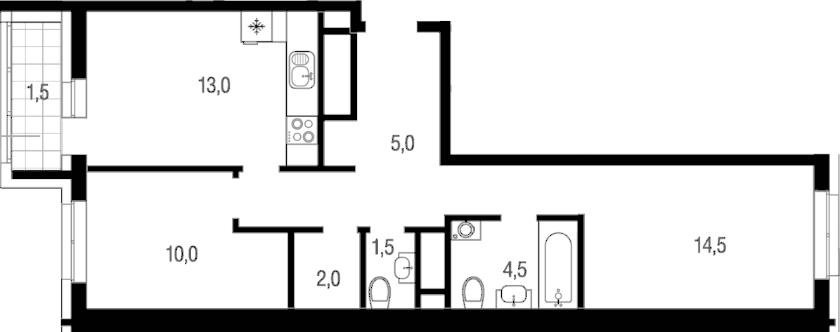 2-комн., 50.5 м², 23/25 этаж, ЖК «Котельники парк»