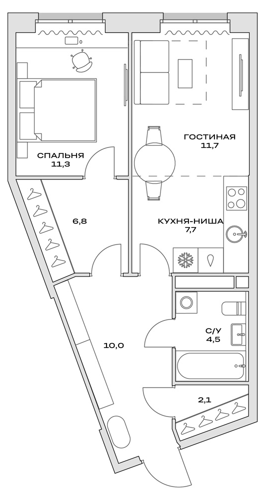 2-комн., 56.1 м², 13/20 этаж, ЖК «Детали»