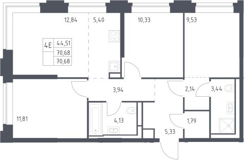 4+ комнаты, 70.68 м², 4/14 этаж, ЖК «Верейская 41»