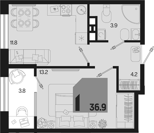 Продается 1-комн. квартира, 33.1 м² — фото 2