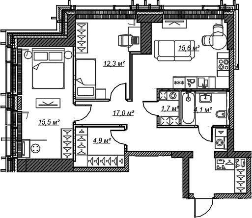 3-комн., 71.2 м², 7/59 этаж, ЖК «Веер»