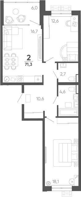 2-комн. квартира, 65.3 м² в ЖК Барса — фото 2