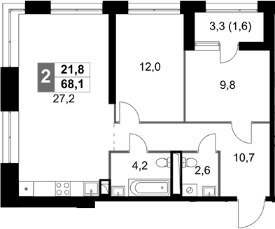 3-комн., 66.5 м², 33/44 этаж, ЖК «Скай Гарден»