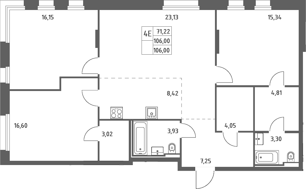 4+ комнаты, 106 м², 8/9 этаж, ЖК «Заречье Парк»