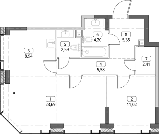 2-комн., 63.78 м², 42/56 этаж, ЖК «СИТИДЗЕН»