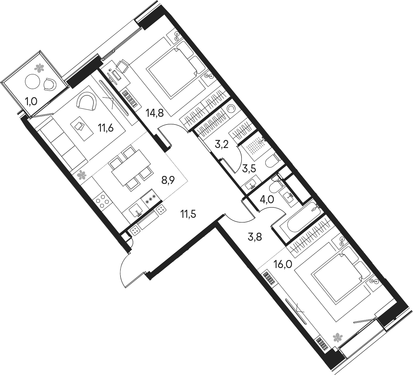 3-комн., 77.3 м², 2/7 этаж, ЖК «Клубный город на реке Примавера»