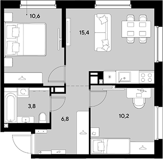 2-комн., 46.8 м², 5/18 этаж, ЖК «Грейд»