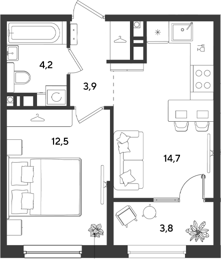 1-комн., 35.3 м², 6/9 этаж, ЖК «Ридз»