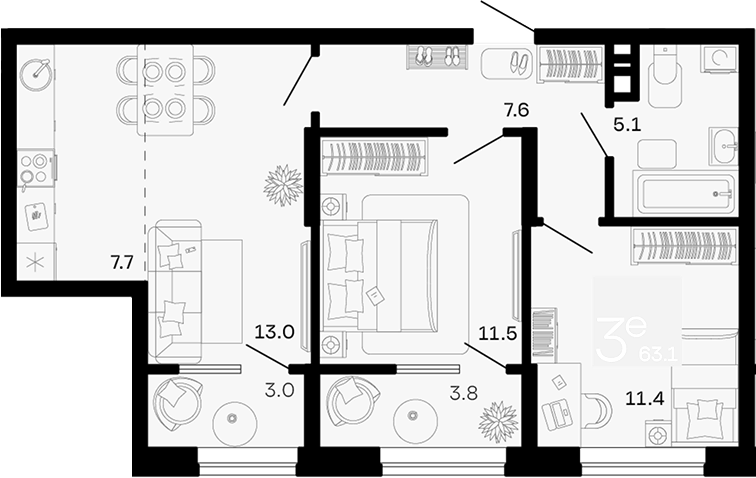 3-комн. квартира, 56.3 м² в ЖК Хозяин Морей — фото 2