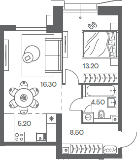2-комн., 47.7 м², 12/32 этаж, ЖК «Инджой»