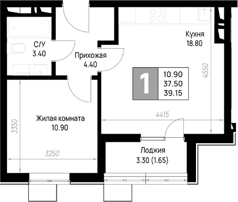1-комн., 34.2 м², 4/9 этаж, ЖК «На высоком берегу»