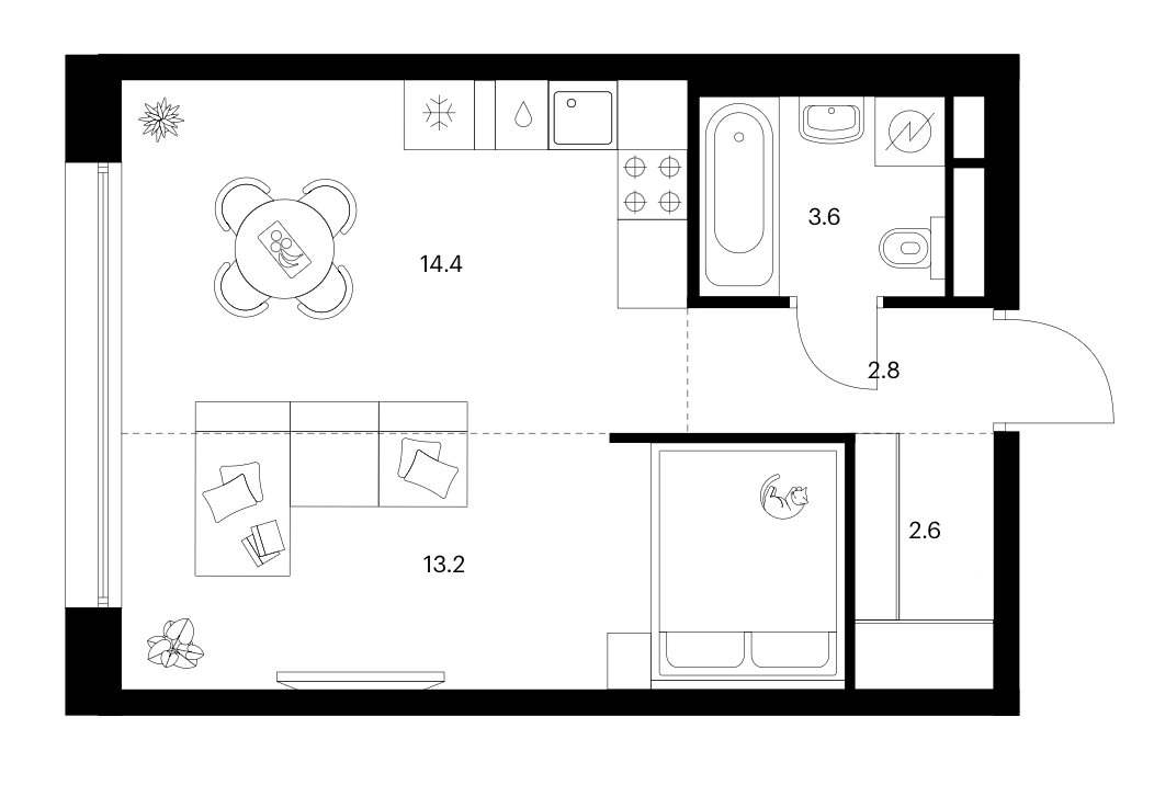 1-комн., 36.6 м², 2/37 этаж, ЖК «Москворечье»