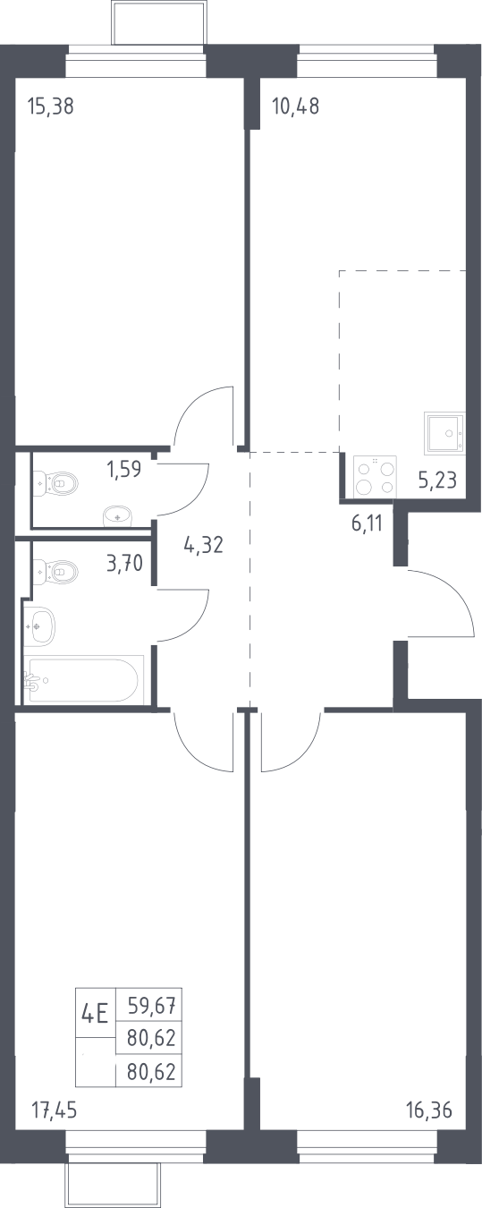 4+ комнаты, 80.62 м², 3/16 этаж, ЖК «Молжаниново»