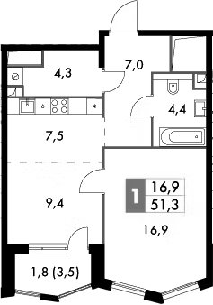 2-комн., 49.5 м², 25/26 этаж, ЖК «Сидней Сити»