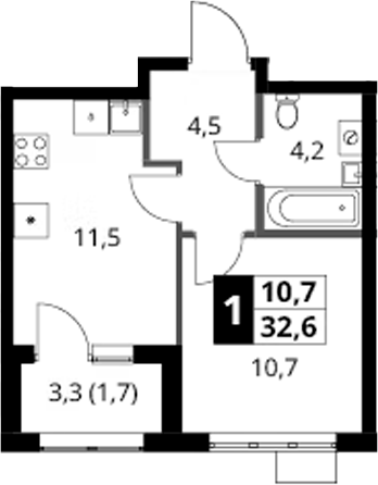 1-комн., 30.9 м², 14/18 этаж, ЖК «1-й Ясеневский»