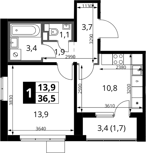 1-комн., 34.8 м², 4/8 этаж, ЖК «1-й Химкинский»