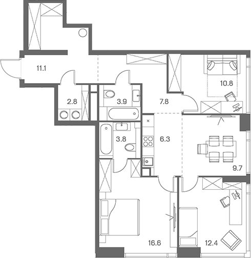 4+ комнаты, 85.2 м², 9/43 этаж, ЖК «ЛОТ от Аквилон»
