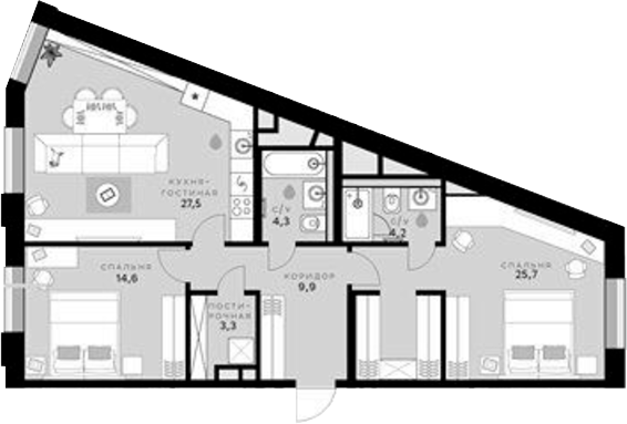 2-комн., 89.5 м², 4/6 этаж, ЖК «СберСити»