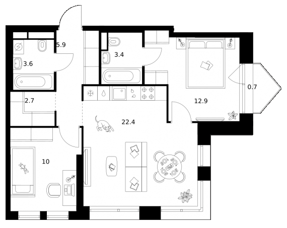 2-комн., 60.9 м², 8/30 этаж, ЖК «Строгино 360»