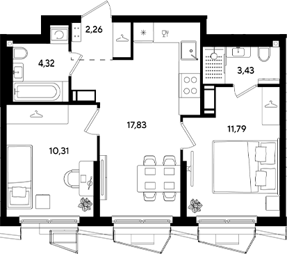 3-комн., 49.94 м², 2/18 этаж, ЖК «Парк Победы 3»