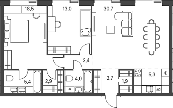 3-комн., 87.7 м², 38/40 этаж, ЖК «Моментс»