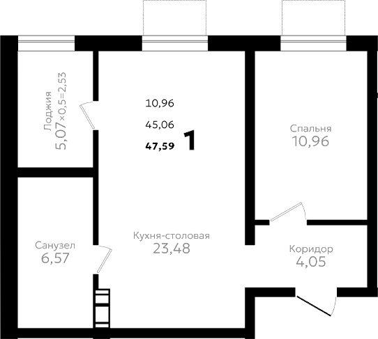 1-комн., 45.06 м², 8/16 этаж, ЖК «Твин парк»