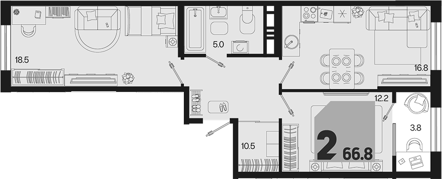 2-комн. квартира, 63 м² в ЖК Первое место — фото 2
