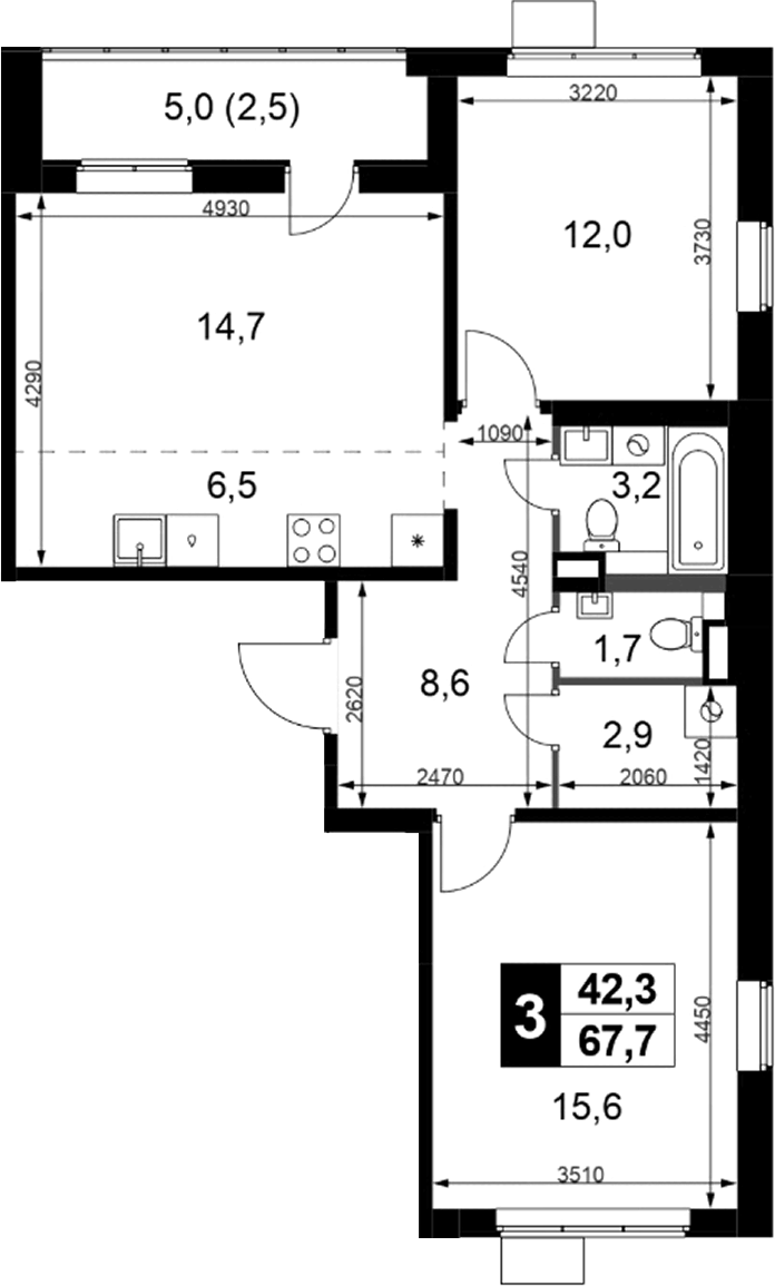 3-комн., 65.2 м², 13/17 этаж, ЖК «1-й Химкинский»