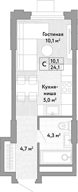 Студия, 24.1 м², 16/29 этаж, ЖК «Новые Смыслы»