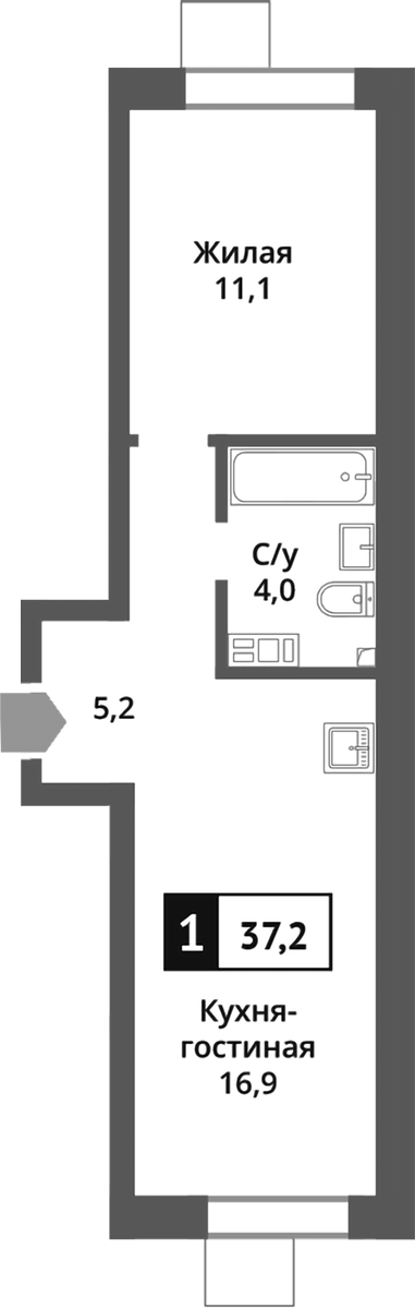 2-комн., 37.2 м², 6/6 этаж, ЖК «Никольский квартал Отрада»