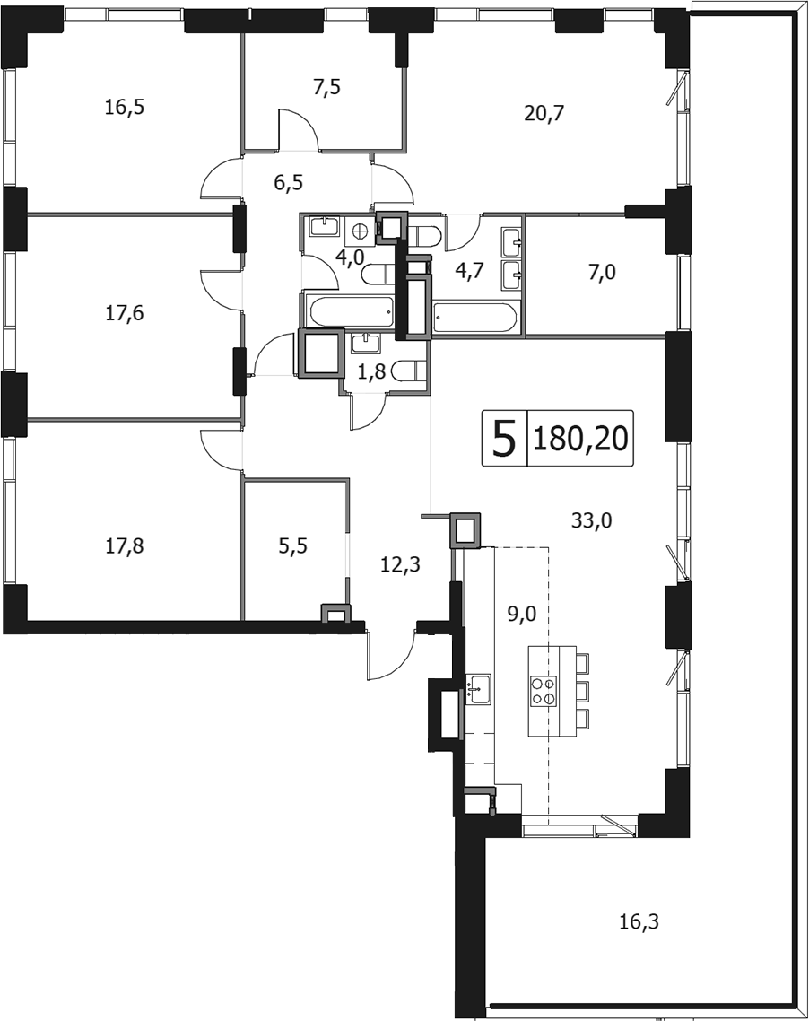 4+ комнаты, 163.9 м², 13/13 этаж, ЖК «Клубный город на реке Примавера»