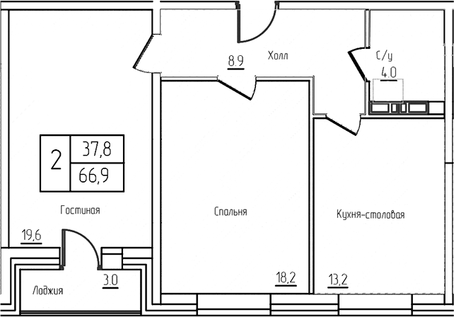 3-комн., 63.9 м², 6/12 этаж, ЖК «Троицкий»