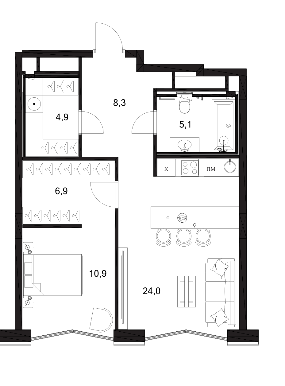 2-комн., 60.1 м², 6/7 этаж, ЖК «A. Residence»