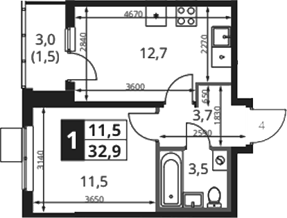 1-комн., 31.4 м², 18/18 этаж, ЖК «1-й Ясеневский»