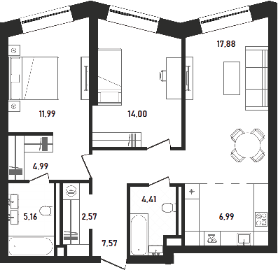 3-комн., 75.56 м², 28/33 этаж, ЖК «Репаблик»