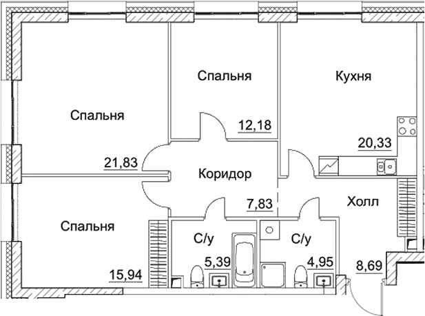 4+ комнаты, 97.14 м², 2/28 этаж, ЖК «СЕЗАР СИТИ»