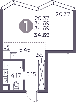 Студия, 34.69 м², 16/39 этаж, ЖК «Мневники от Гранель»